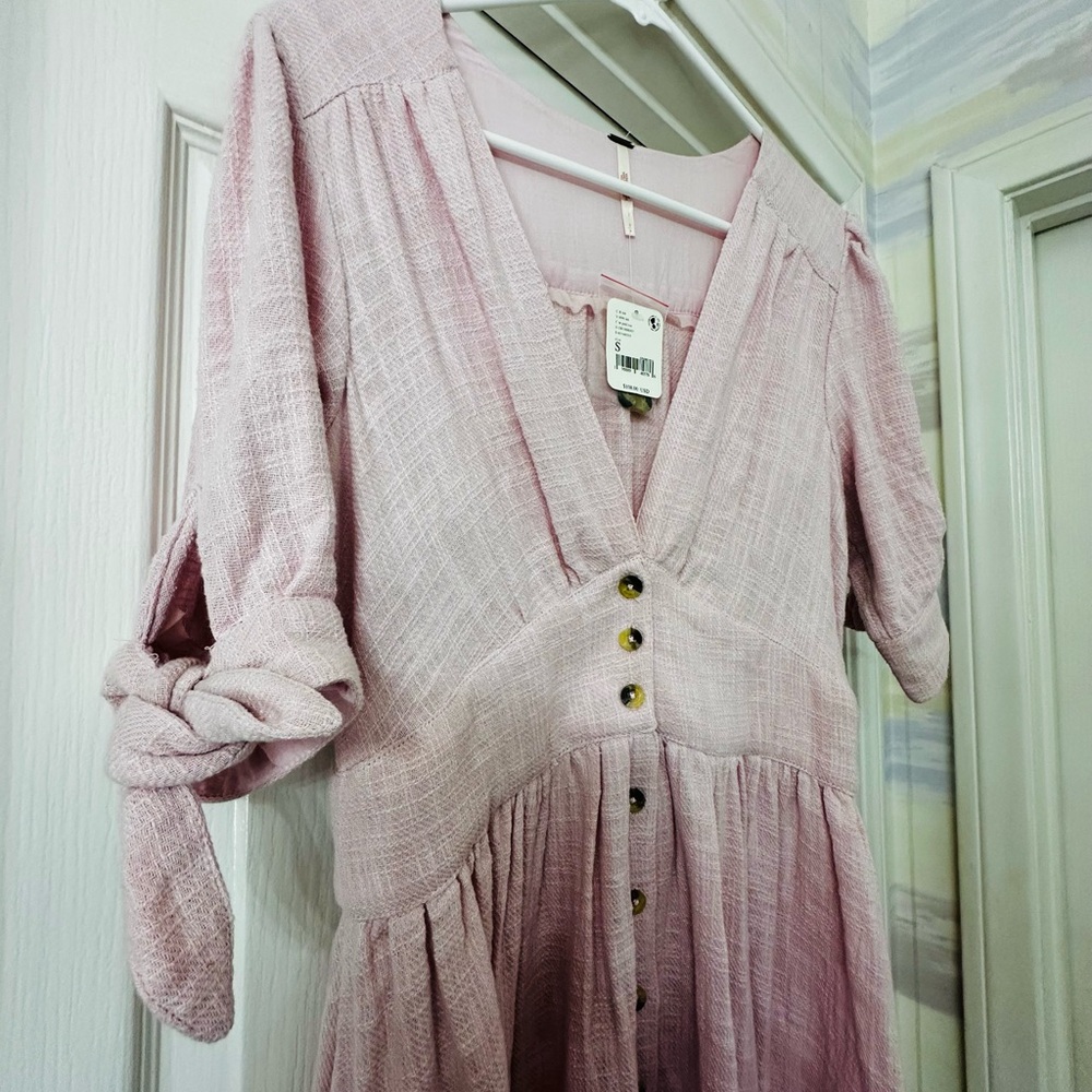 Free People Pink Pleated V-Neck Sundress